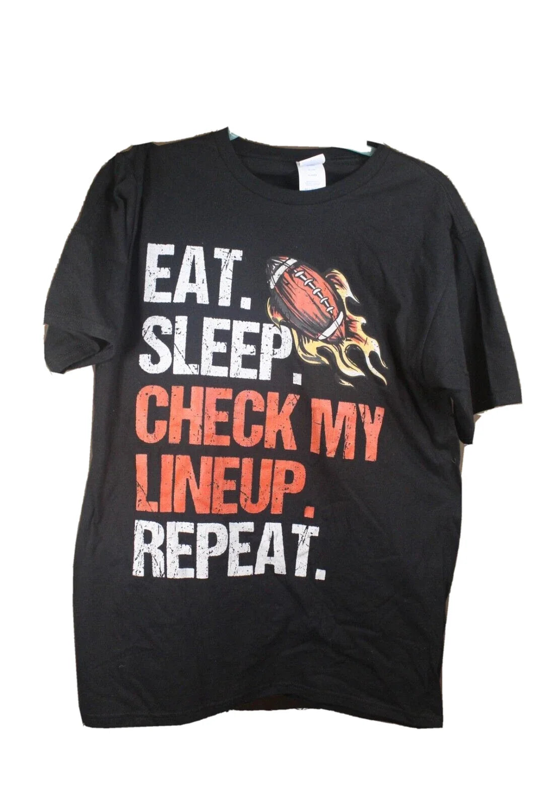 Eat Sleep Check Lineup Repeat Fantasy Football Shirt Graphic Mens Medium Unisex