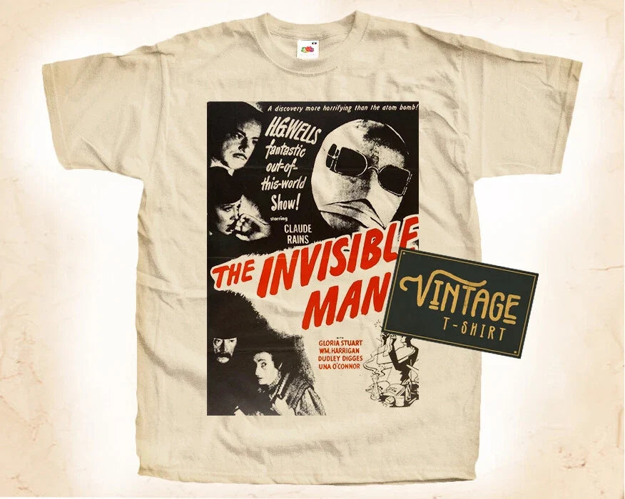 The Invisible Man V2 T SHIRT Tee Movie Poster Vintage Natural sizes S to 5XL Unisex