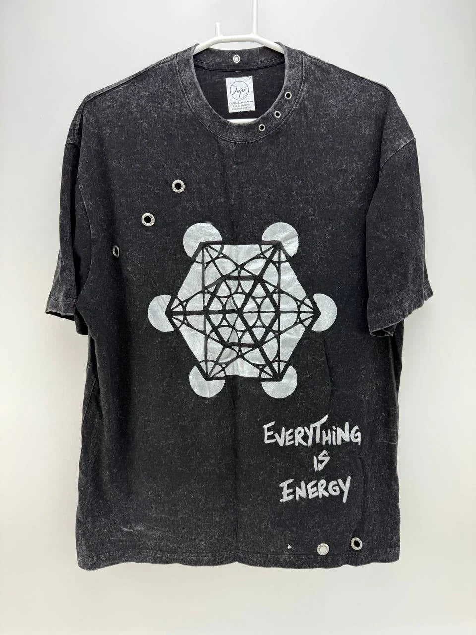 Jojo Custom Apparel Mens Gray Graphic Short Sleeve Everything Is Energy Unisex