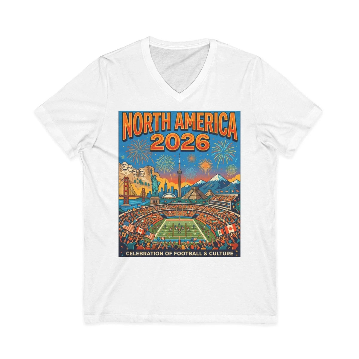 North America 2026 Soccer Poster V-Neck Tee | Stadium Illustration Unisex