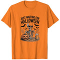 just waiting for halloween skeleton ice coffee jack lantern 1 T-Shirts