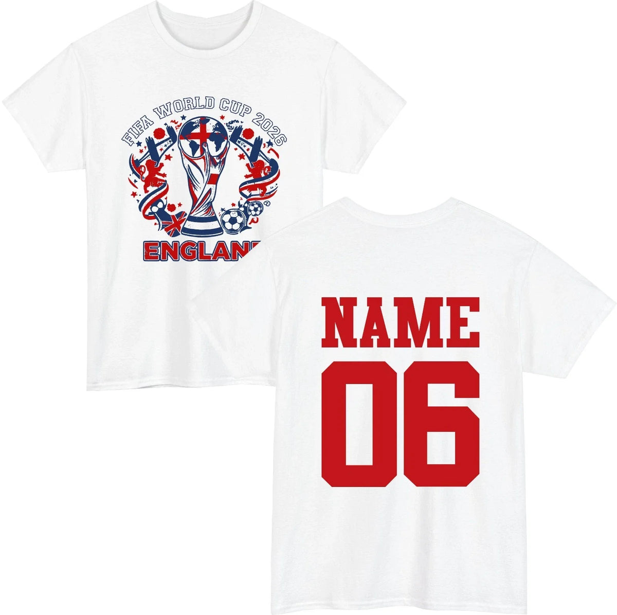 Personalised England 2026 Custom Name Number Football Tournament Tee Top Unisex