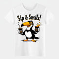 Sip & Smile Toucan Graphic Tee-Cute Cartoon Bird Print for Daily Wear Unisex