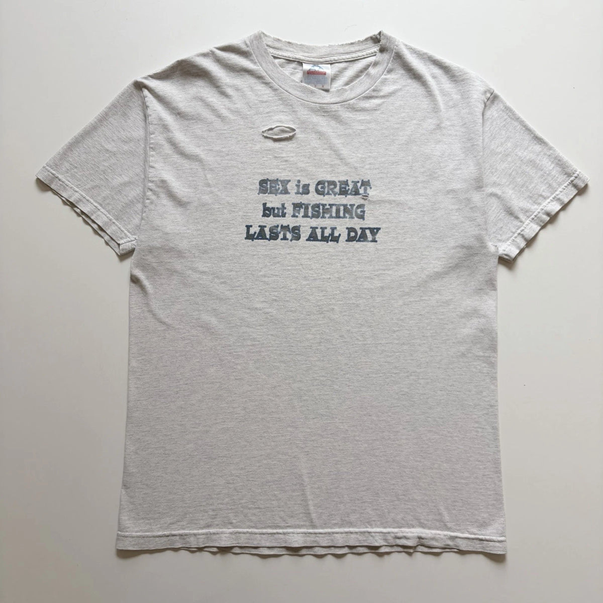 Vintage Sex Is Great But Fishing Lasts All Day Shirt Mens Large Gray Distressed