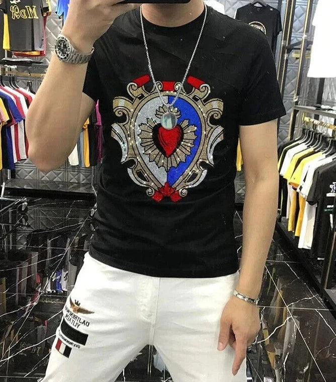 New Men Luxury Rhinestones Fashion Diamond Black White High Quality Unisex