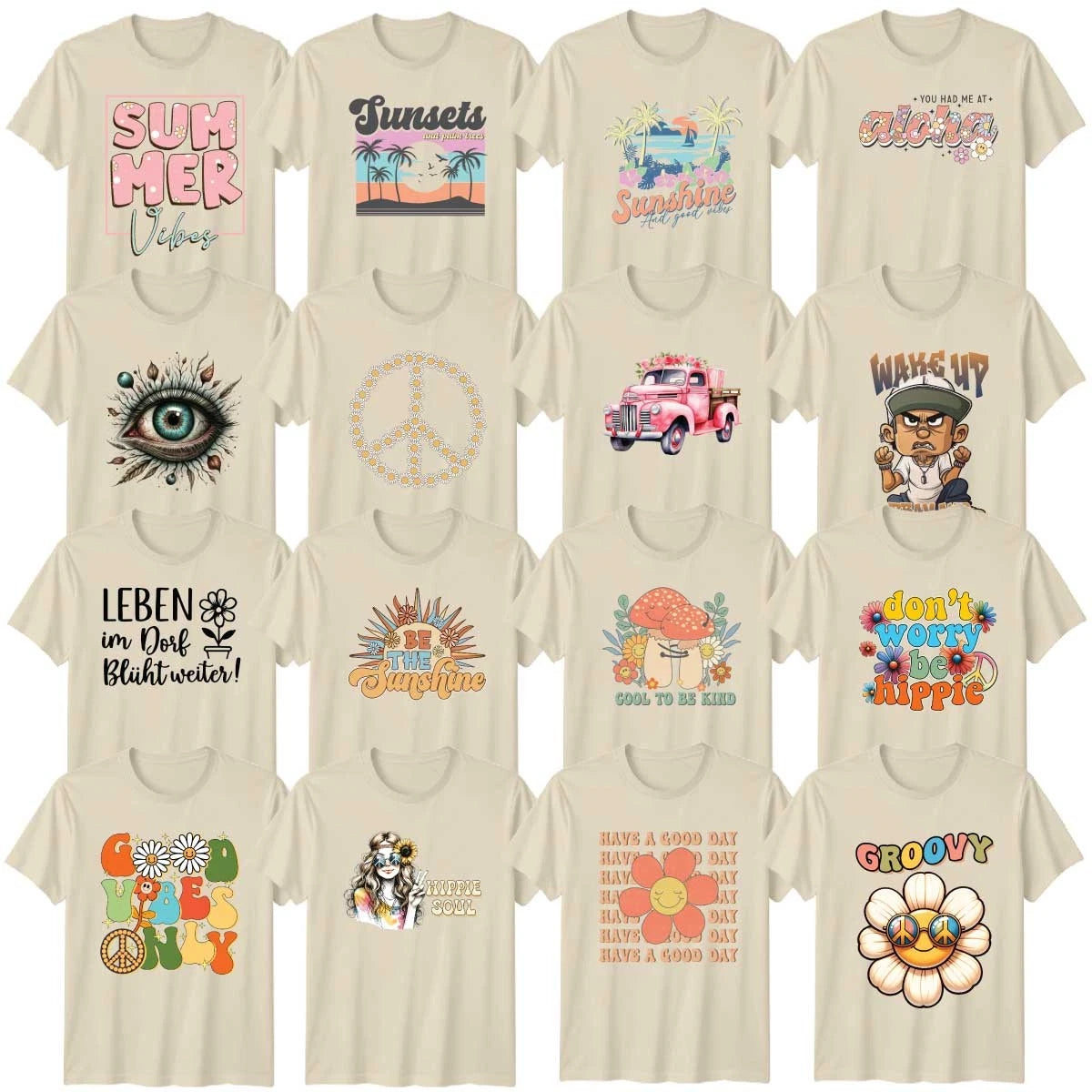 Retro Floral Summer Adult T-Shirt Peace Symbol Nature Lover Gift