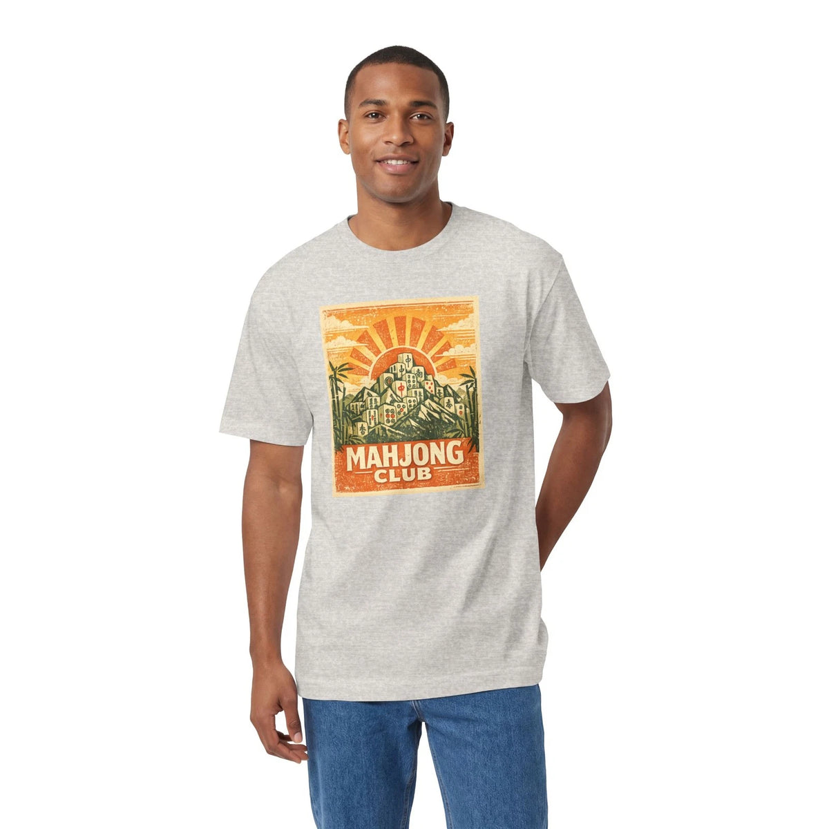 Mahjong Club Theme Retro Sunset Art Tee Vintage Game Poster T-Shirt Men