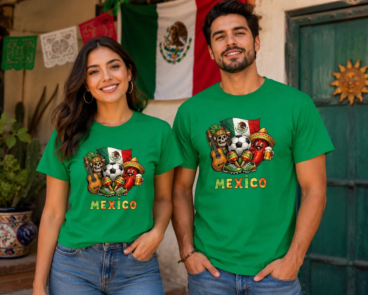 Mexico Soccer T Shirt Mexican Futbol Graphic Tee Funny Football Fan Unisex Green Unisex