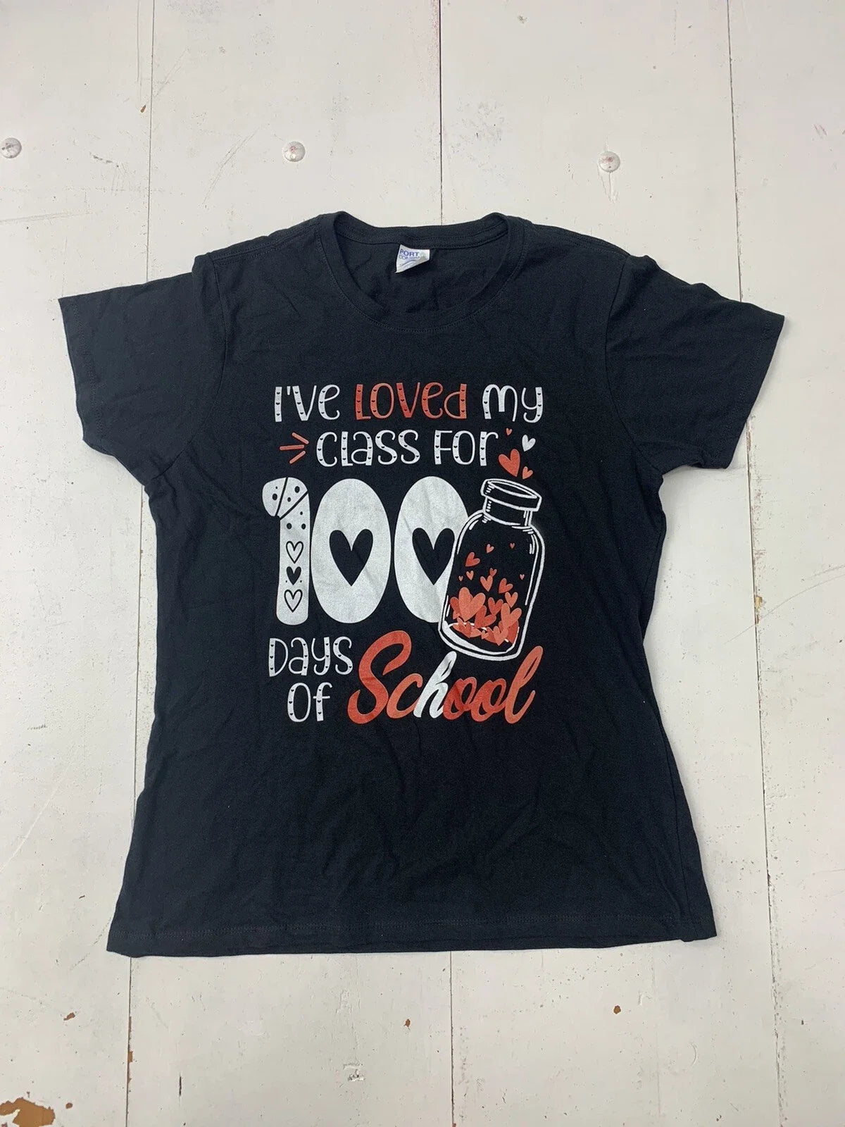 Custom Graphic Short Sleeve Shirt Black 100 Days Teacher Adult Size Large Unisex