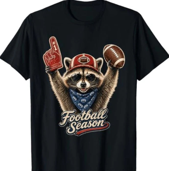 Funny Football Raccoon Game Day Fall Touchdown Season T-Shirt