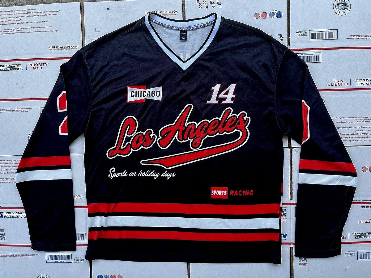 VTG 90’s Romwe Los Angeles #23 CHICAGO Sports Racing Hockey Jersey L/S L Unisex