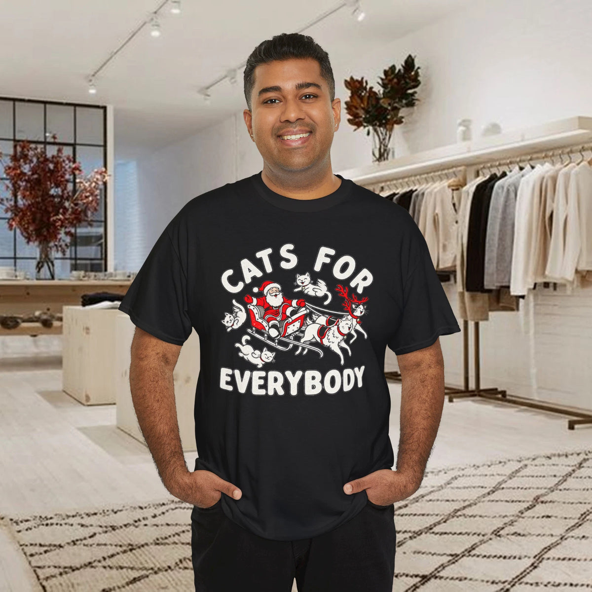 Cats for Everybody Santa Sleigh Christmas T-Shirt