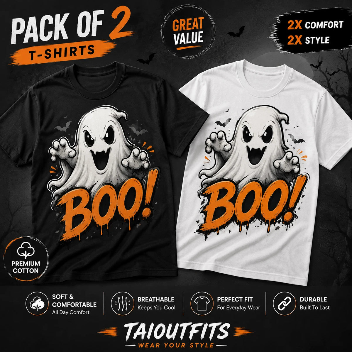 T-shirt For Men Cool Ghost — BOO with a scary cute ghost Halloween