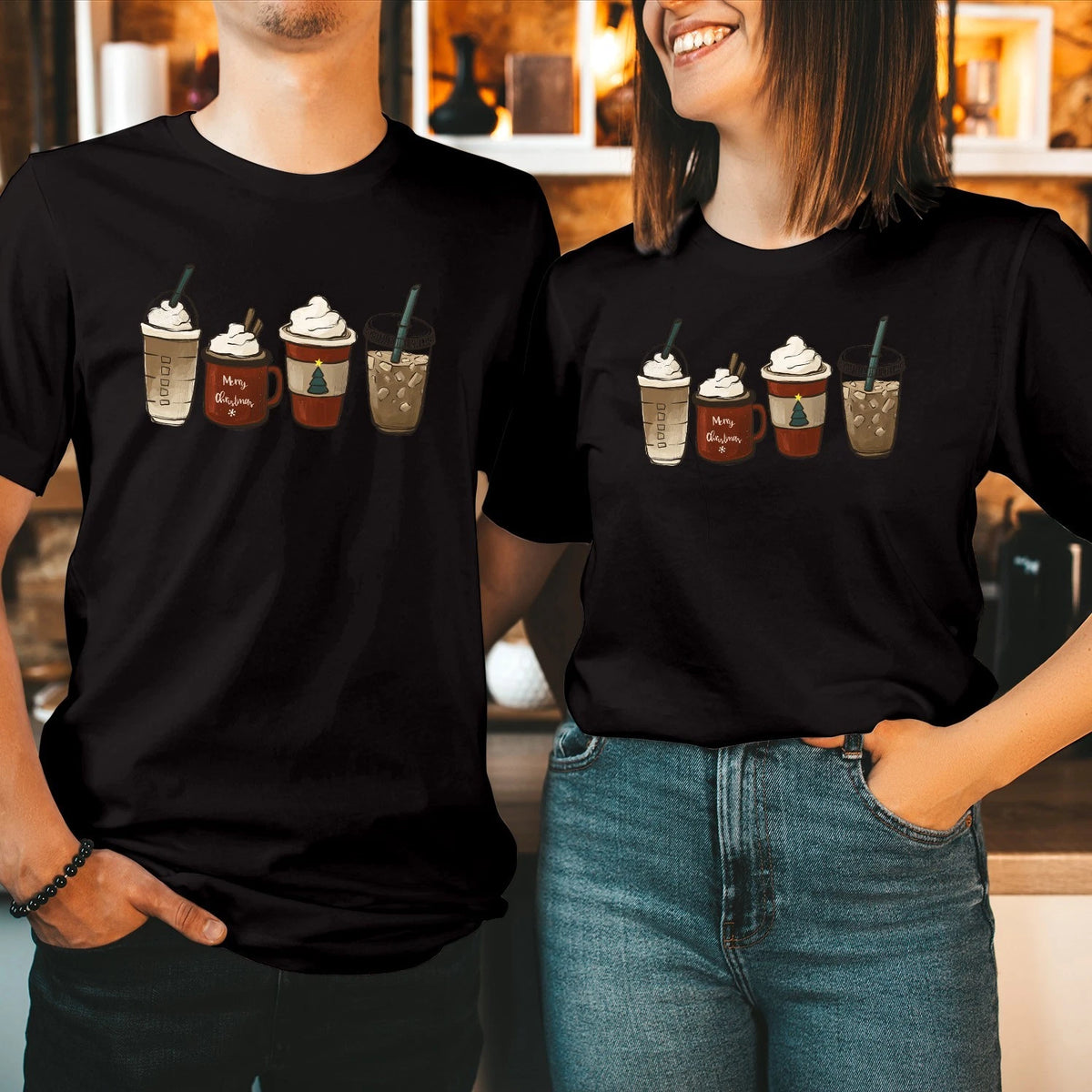 Festive Coffee Cup Christmas T-Shirt Winter Hot Cocoa Iced Drink Sweatshirt 5199