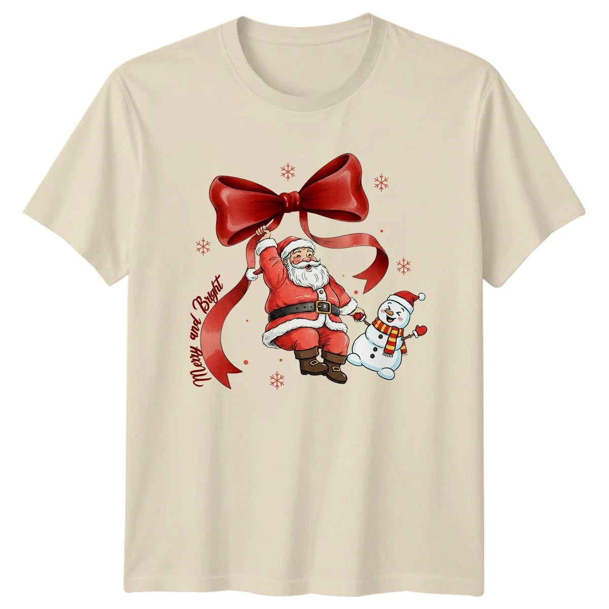 Merry And Bright Santa Snowman Christmas Holidays Mens Womens Graphic Tee