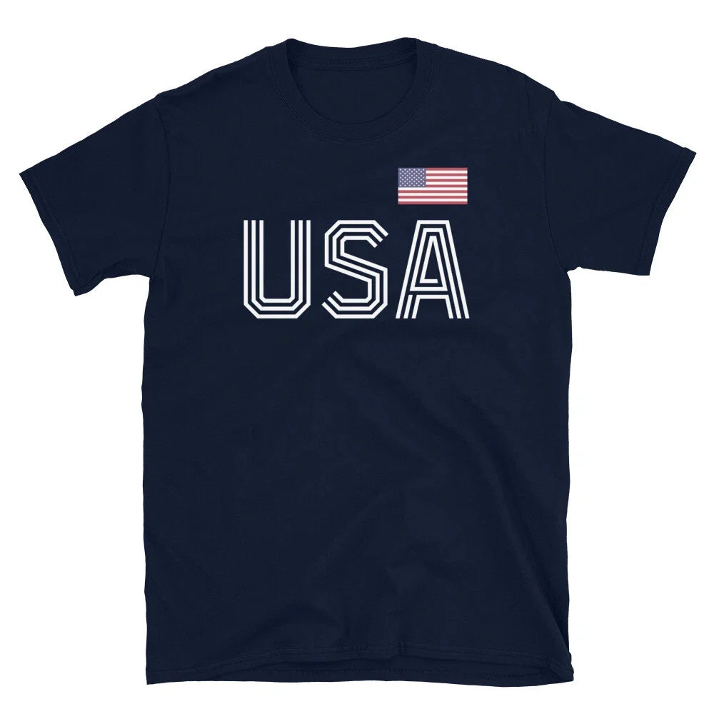 USA Flag Soccer Futbol Sports Fan Fourth of July Short-Sleeve Unisex Unisex
