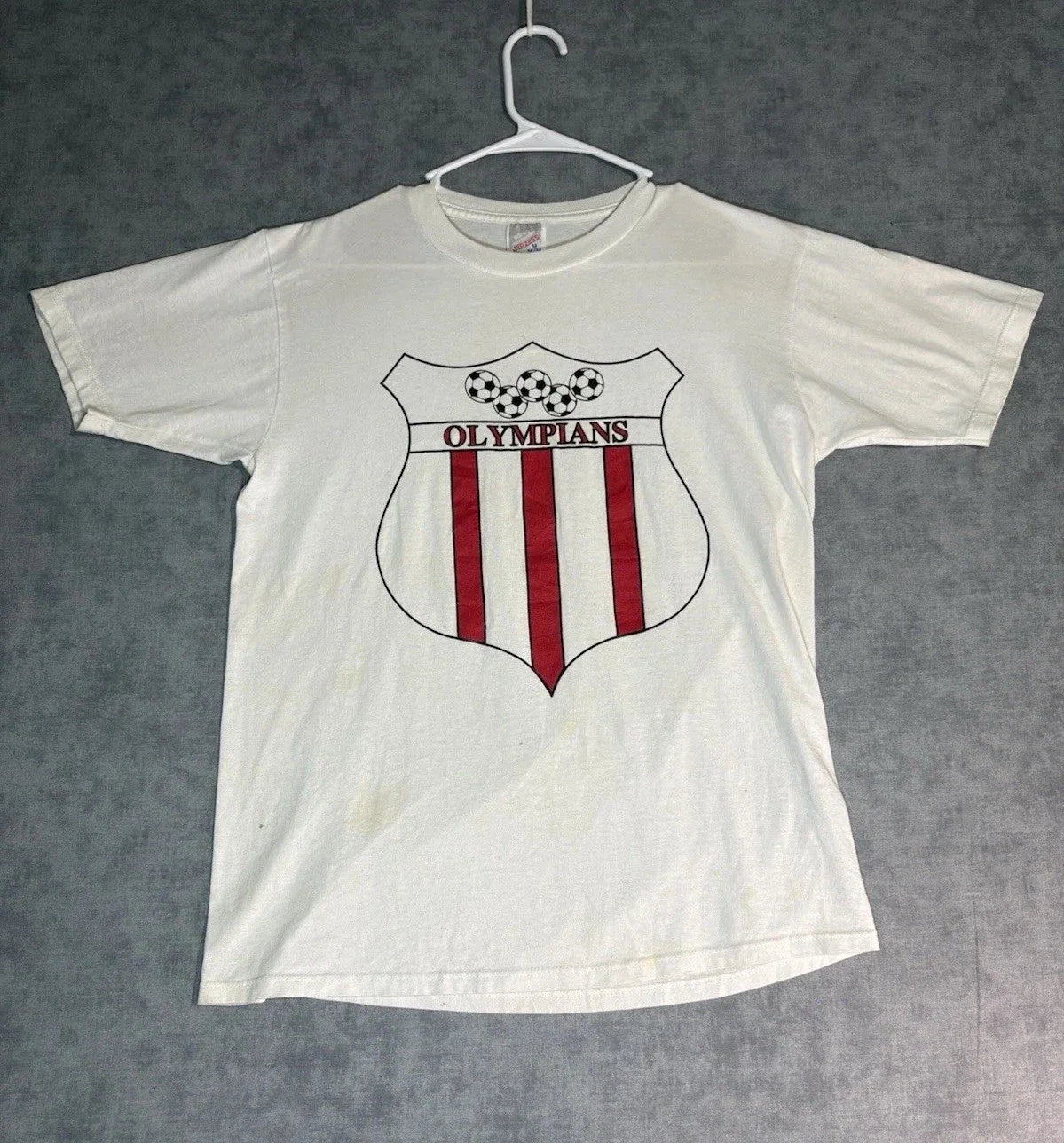 Vintage Olympians Soccer Jerzees USA Made 50/50 Medium Distressed Unisex