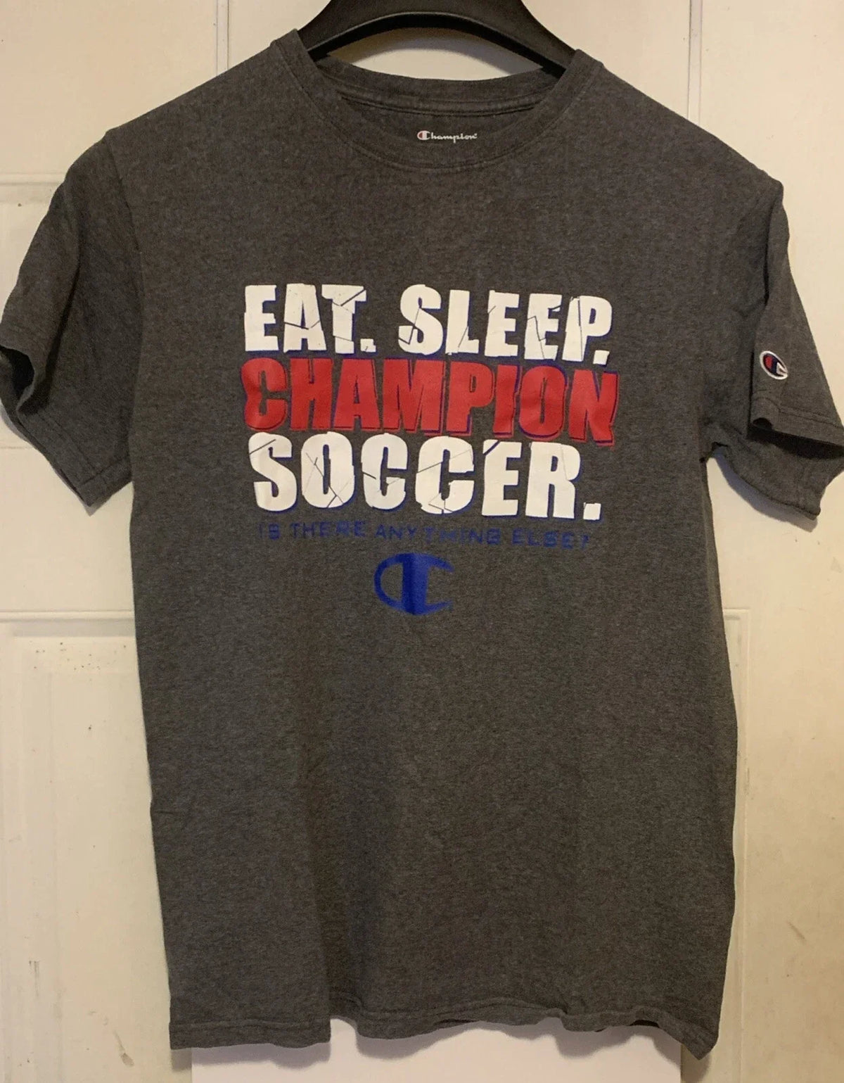 Champion Soccer T Shirt Men's M Eat Sleep - Is There Anything Else? Graphic Tee Unisex