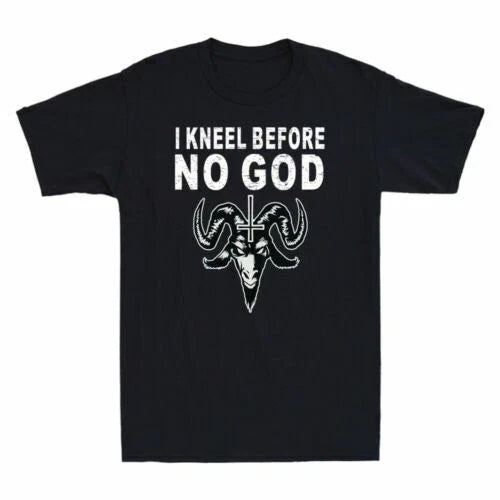 Satan I Kneel Before No God Funny Christian Gift Retro Men Short Sleeve Unisex