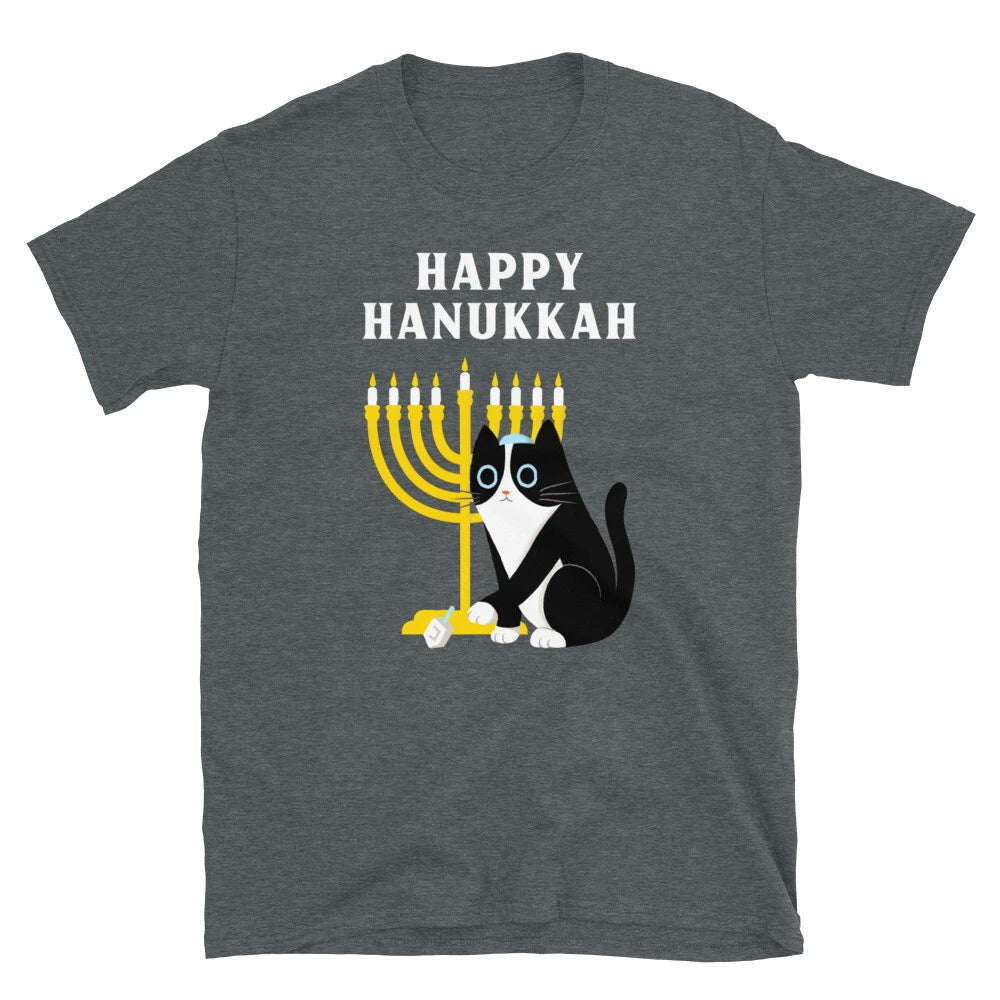 Happy Hanukkah Cat Dreidel Menorah Chanukiah T-Shirt