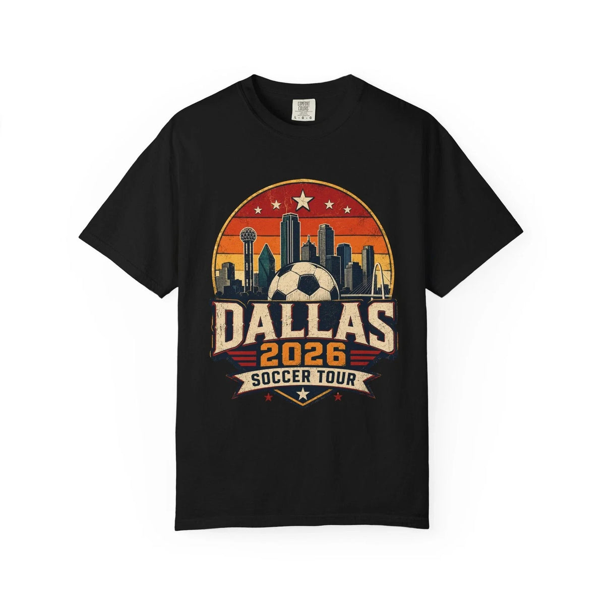 Bloomoro Dallas 2026 Soccer Tour City Skyline Soccer Ball Fan Tee Texas Unisex