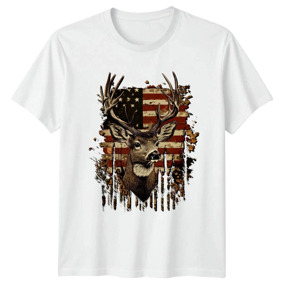 Deer Head American Flag Hunting Outdoor Mens Womens Graphic Tee Unisex