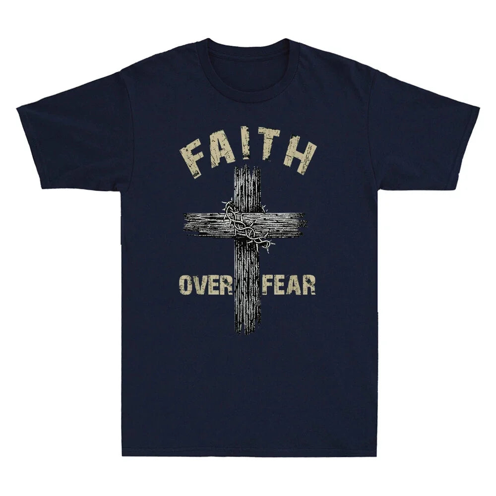 Jesus Christ Cross Faith Over Fear Quote Saying Christian Retro Men's Unisex