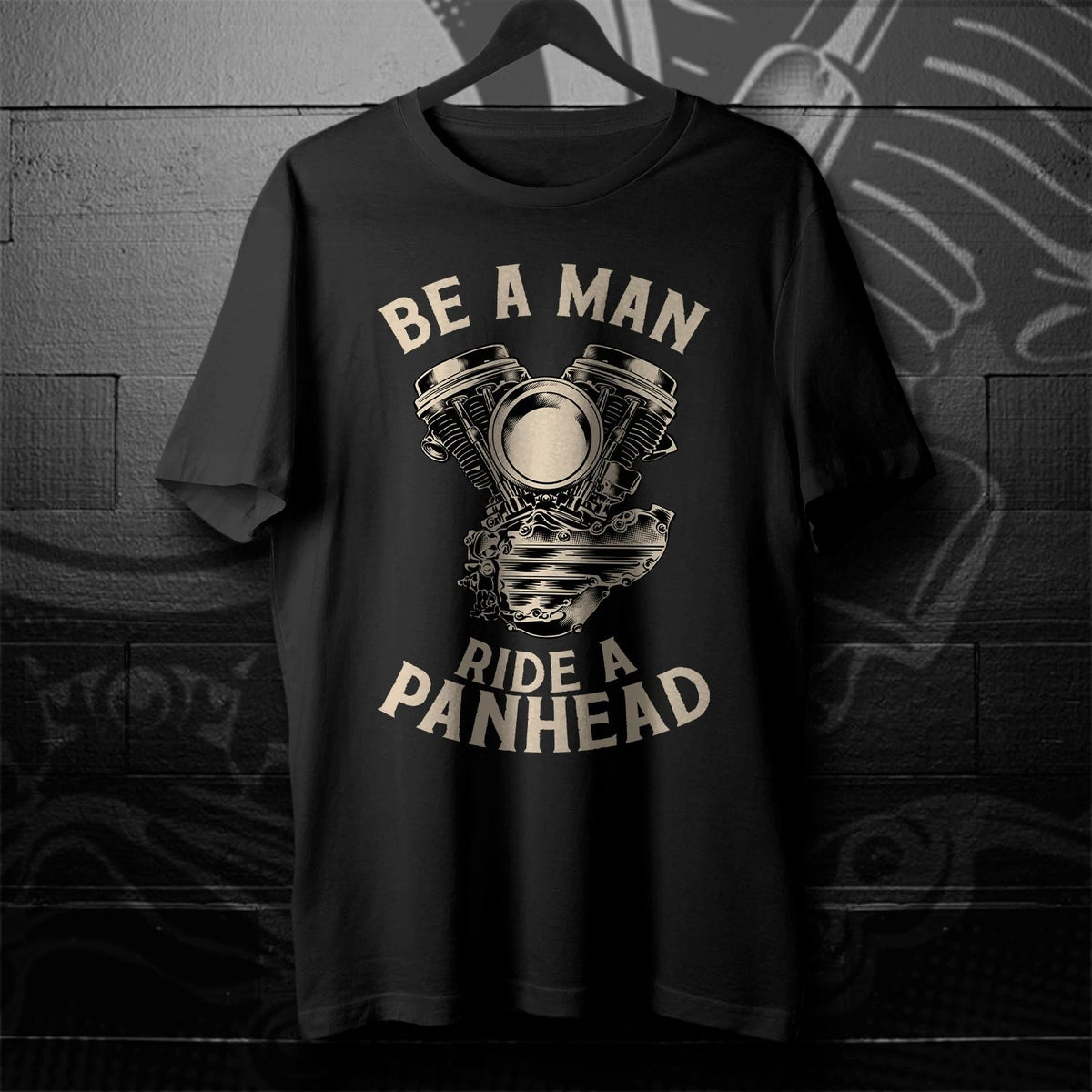 Biker T-Shirt Panhead Engine, Be a Man Ride a Panhead, Motorcycle Tee Shirt