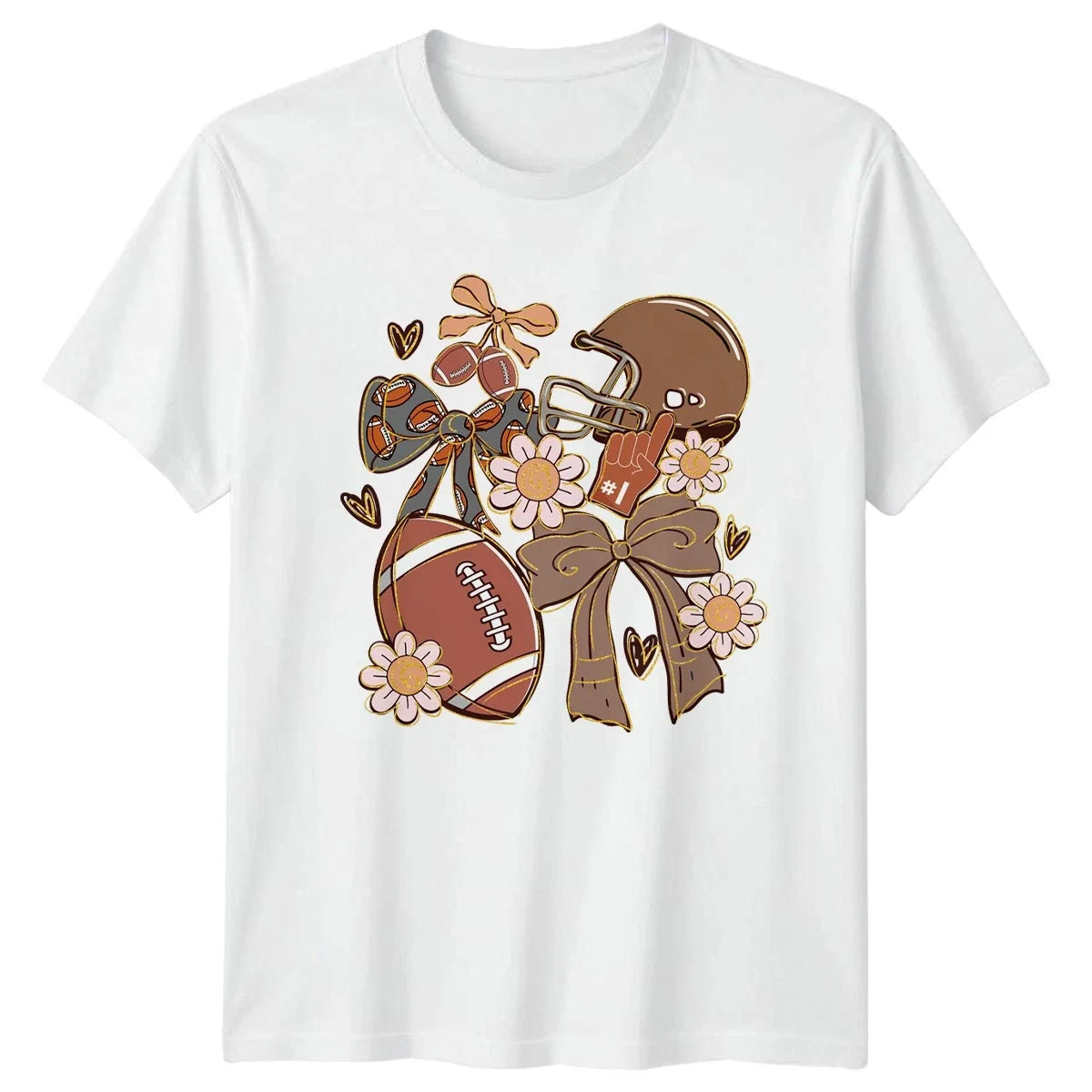 American Football Sports Helmet Bows Flowers Mens Womens Graphic Tee Unisex