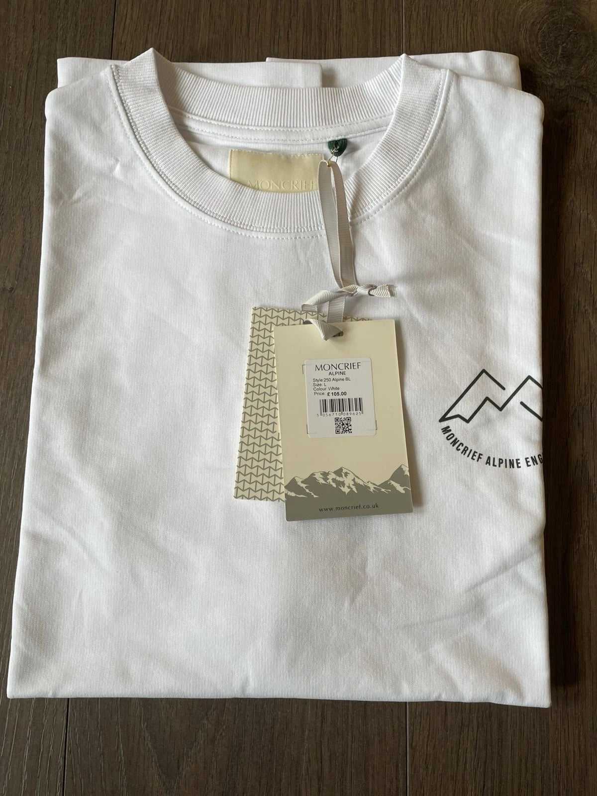 Moncrief Alpine Engineering Mens Heavyweight T Shirt, White,Large,BNWT, RRP £105