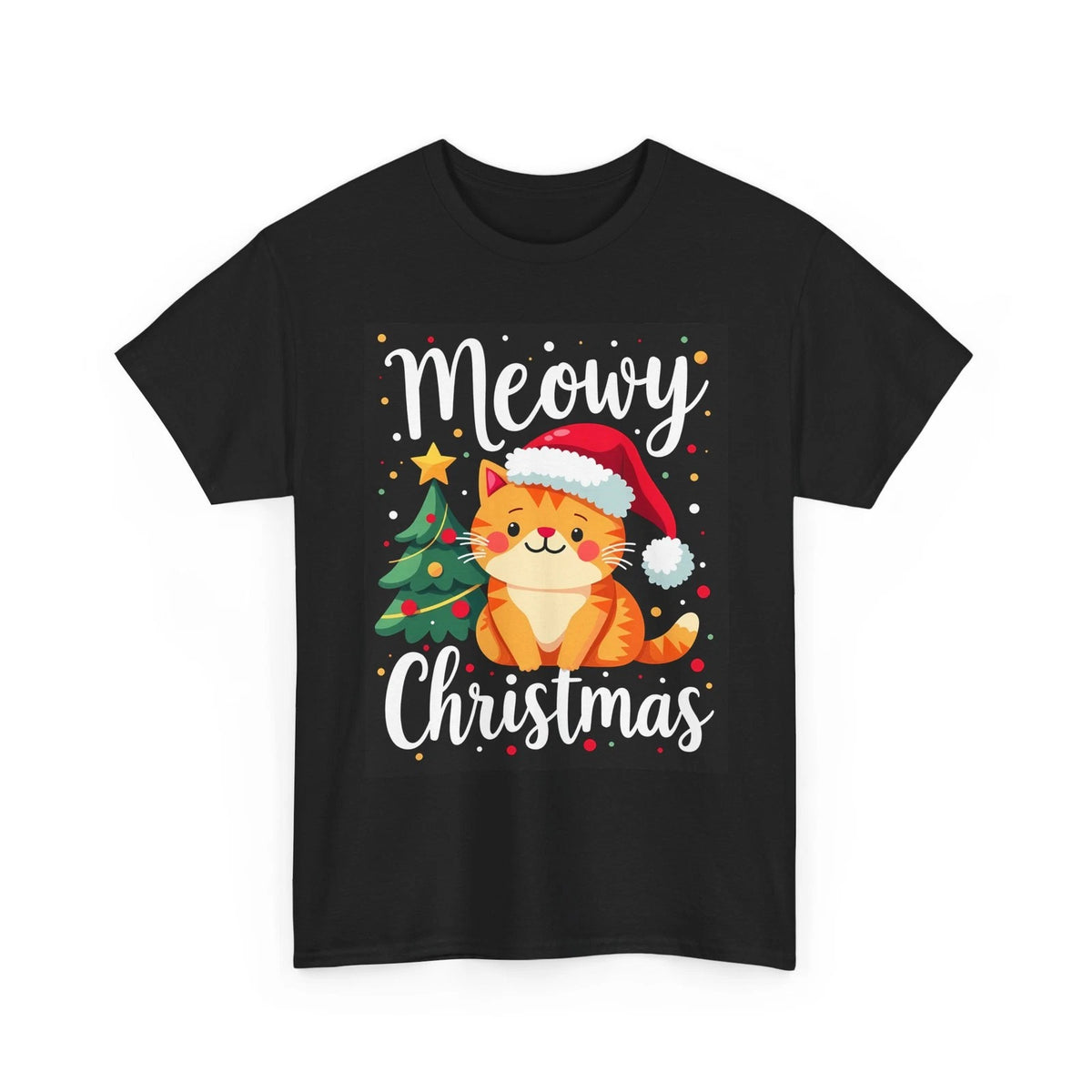 Meowy Christmas T-Shirt - Cute Festive Cat & Tree Holiday Design