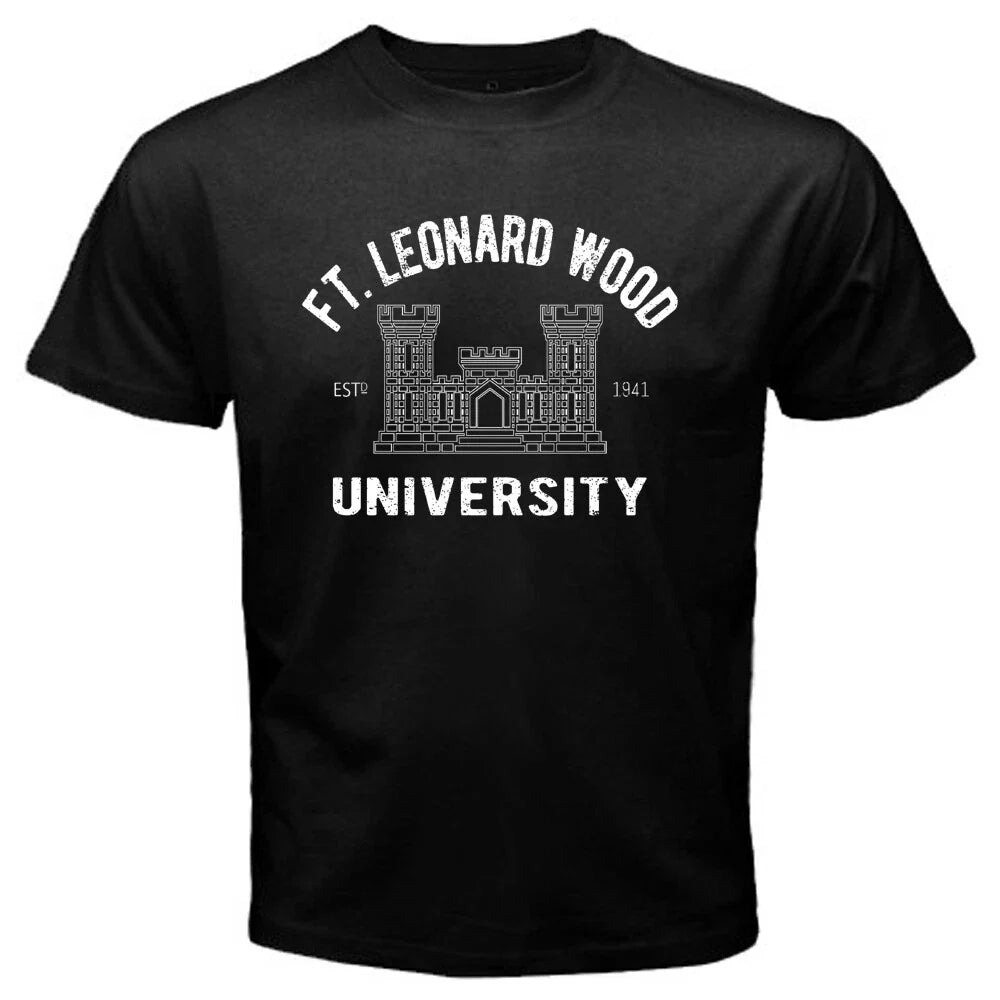 US Army Engineer Fort Leonard Wood University Men's Black Size S to 5XL Unisex