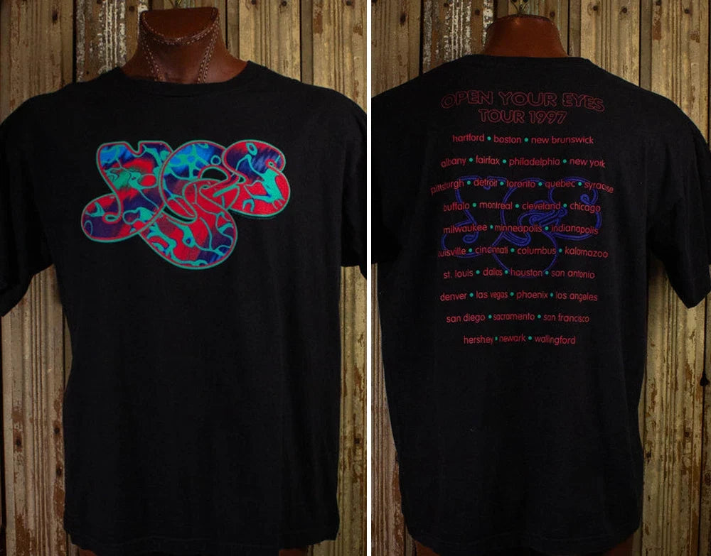 Vintage 1997 Yes Open Your Eyes Concert T Shirt Black Unisex