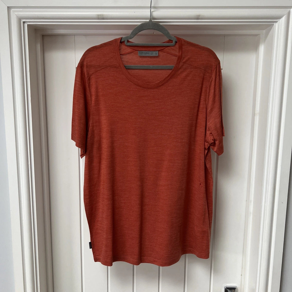Icebreaker T-Shirt Men's Large Orange Cool-Lite Short Sleeved Hiking Walking Top