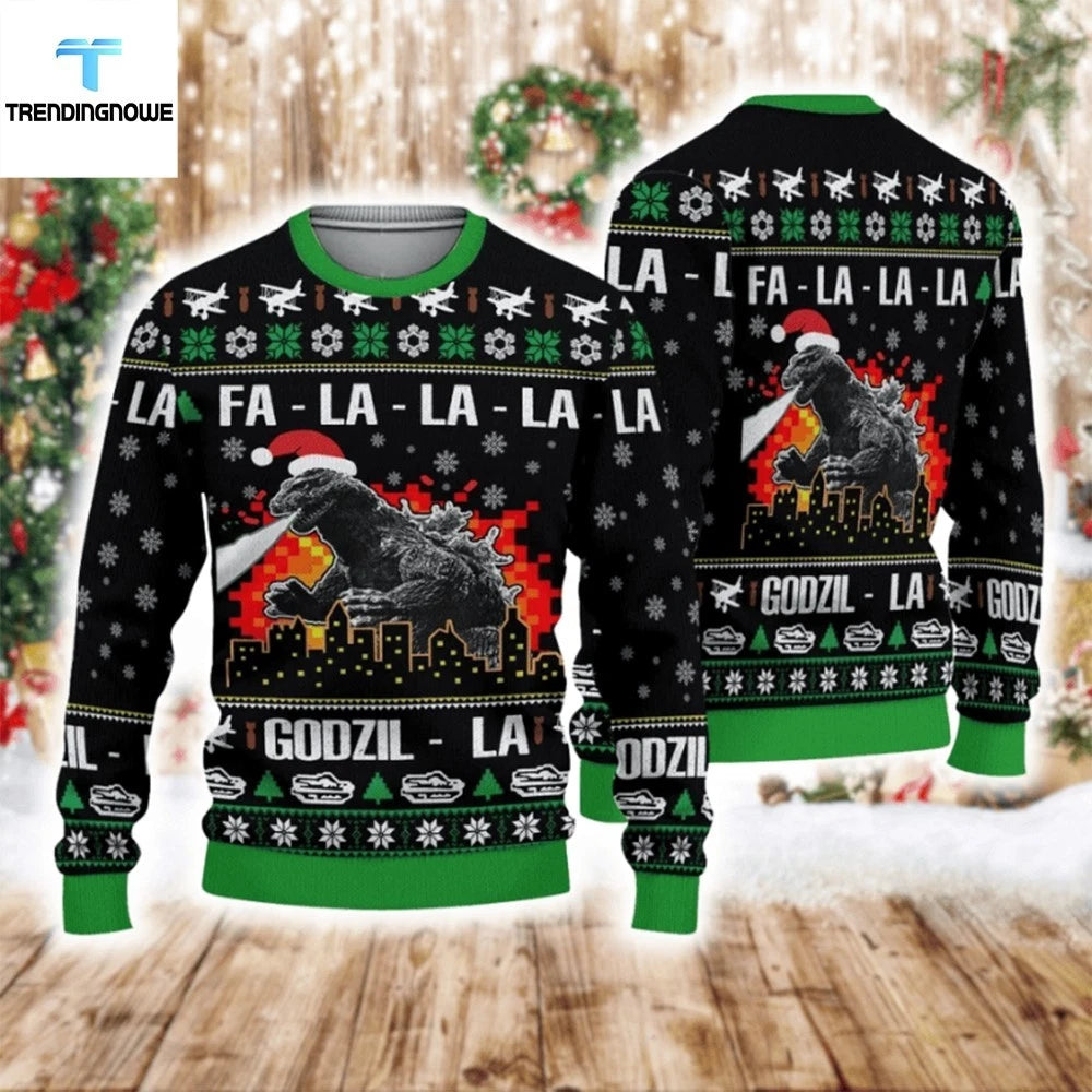 Falalala Godzilla 3D Ugly Christmas Sweater 2025 Full size BS432