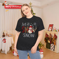 Let It Snow Snowman Plaid Leopard Winter Christmas Cute Holiday Graphic T-Shirt