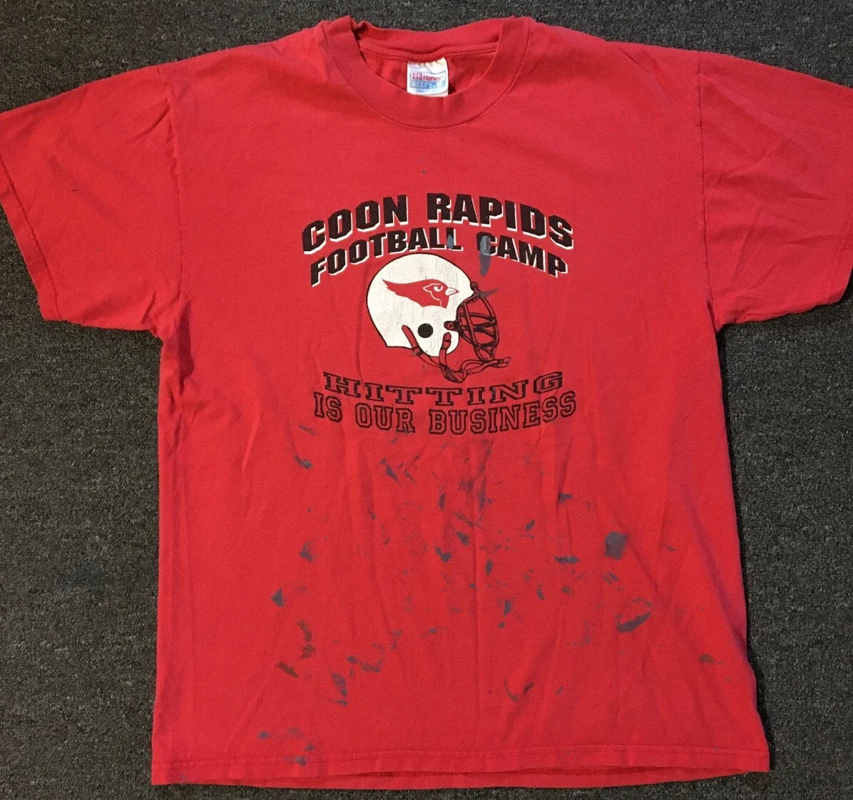 Vtg 90s Football Camp Hittin Is Our Business Faded Distress Paint Shirt L Grunge Unisex