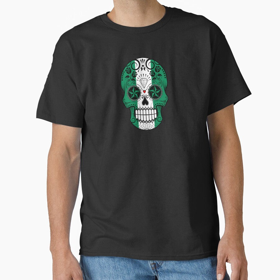 Sugar Skull with Roses and Flag of Nigeria by JeffBartels