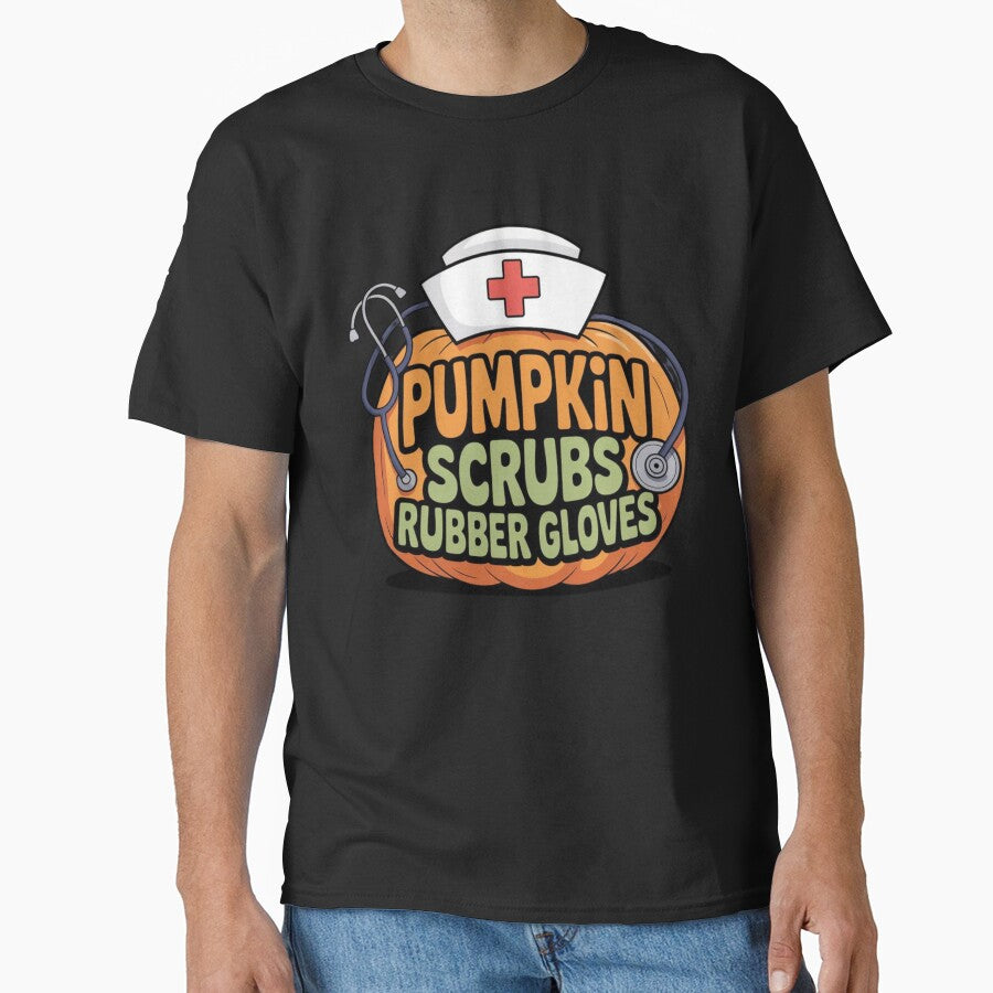 Pumpkin Scrubs Rubber Gloves Halloween Costume Nursing Nurse by Dabbing Turtle Designs