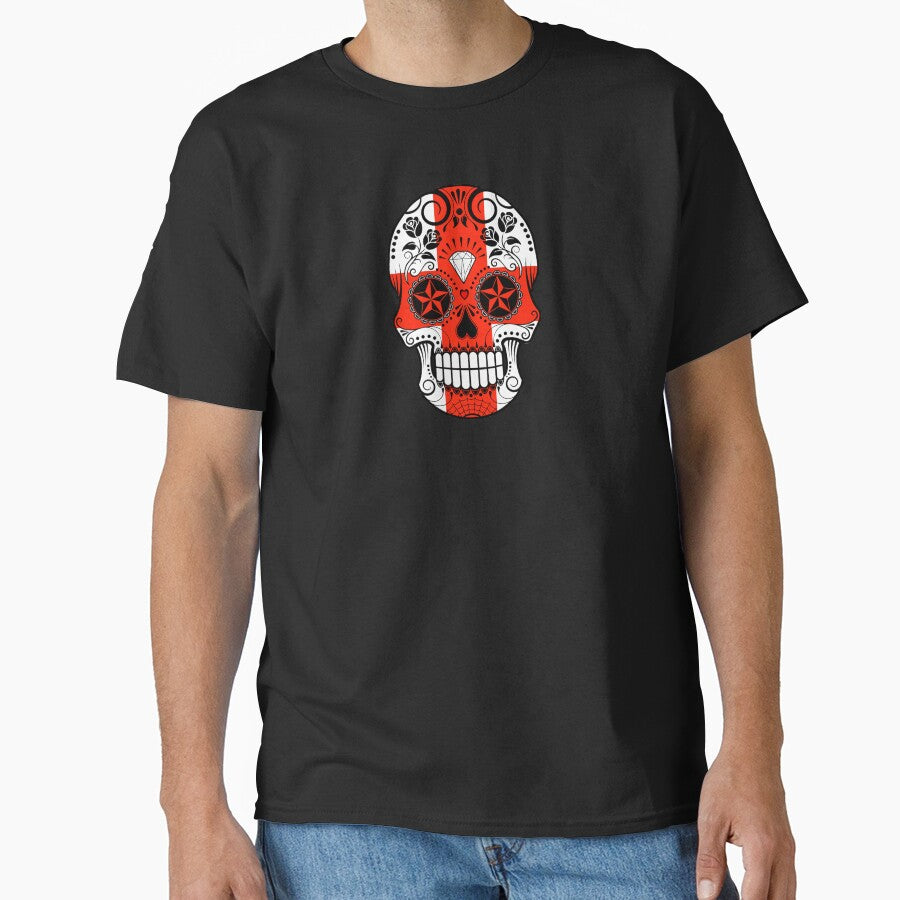 Sugar Skull with Roses and Flag of England by JeffBartels