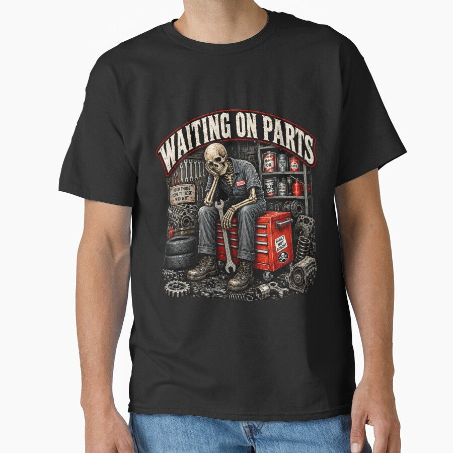 Waiting On Parts Mechanic Skeleton Auto Repair Artwork by netimdomains