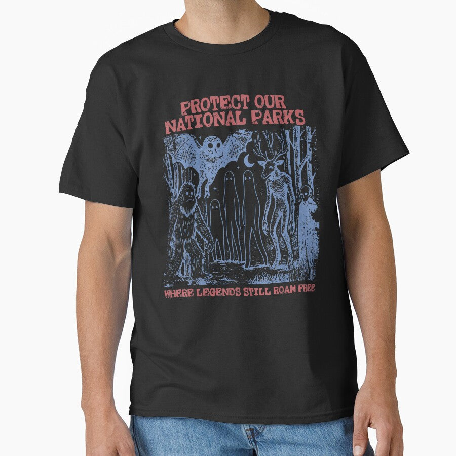 Protect Our National Parks Shirt, Mothman Bigfoot Cryptid Horror Graphic Tee, Weirdcore Outdoors Gift by MOUL-TMER
