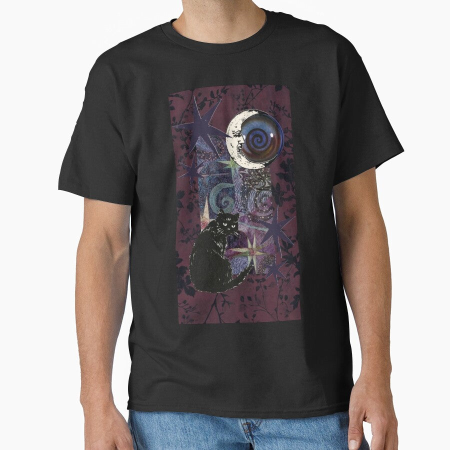 Purple maroon whimsigoth aesthetic with cat, moon and stars aesthetic by BrontesWhimsyStore