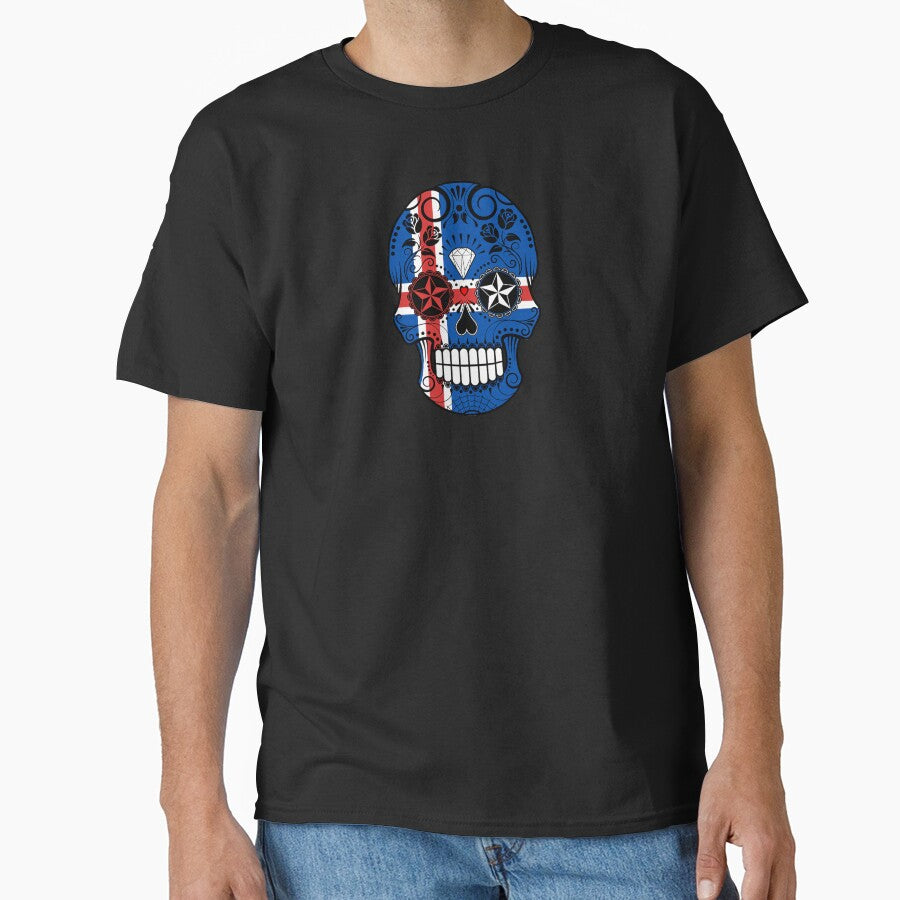 Sugar Skull with Roses and Flag of Iceland by JeffBartels