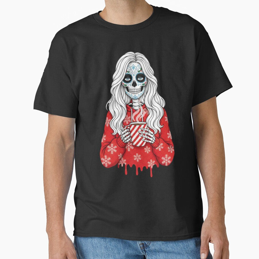 Skeleton Christmas Coffee Girl | Cute Gothic Winter Sugar Skull Art by ColorSplash123