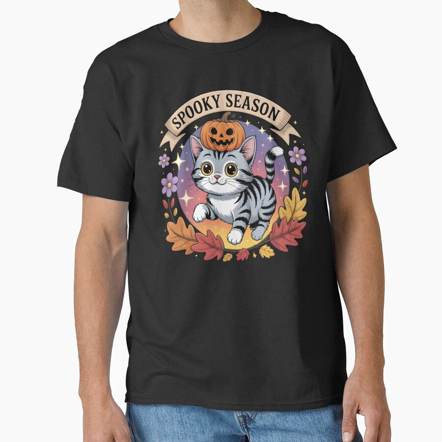 Spooky Season Adorable Ghost Kitty Pumpkin Hat T-Shirt | Spooky Halloween Kitty by al21ex