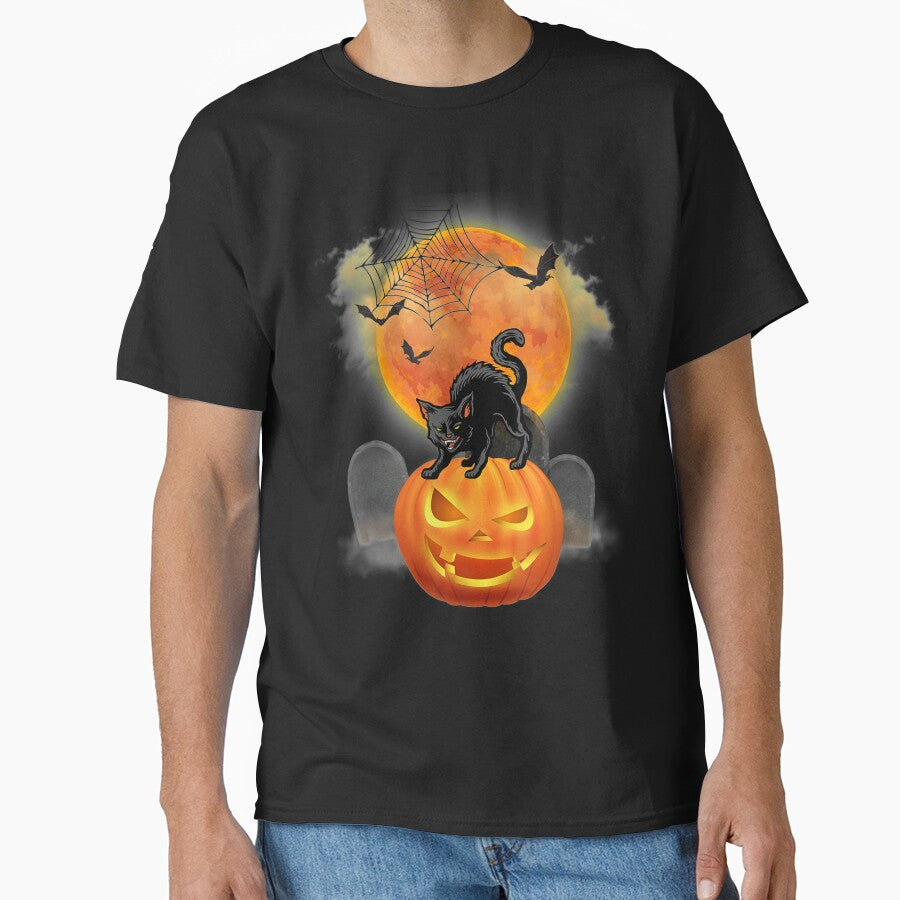 Halloween Lover Black Cat With Pumpkin And Moon by charissamo77
