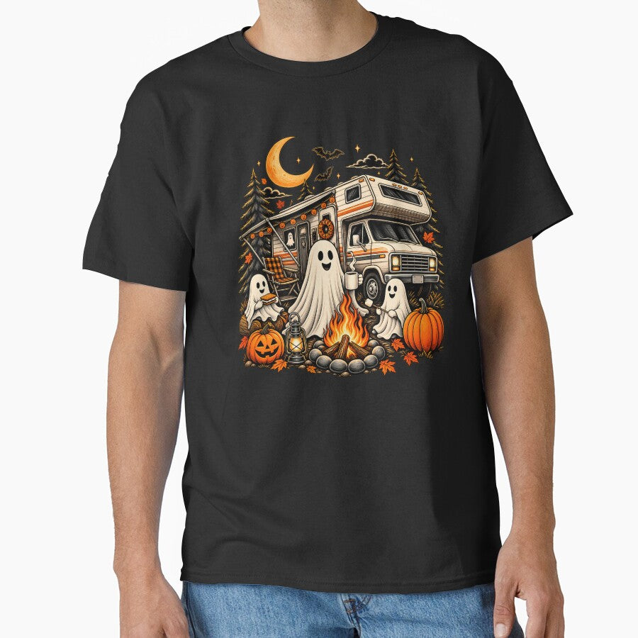 Halloween Camping Ghosts – Cute Spooky RV Camper Fall Campfire Design by PosiMCreations