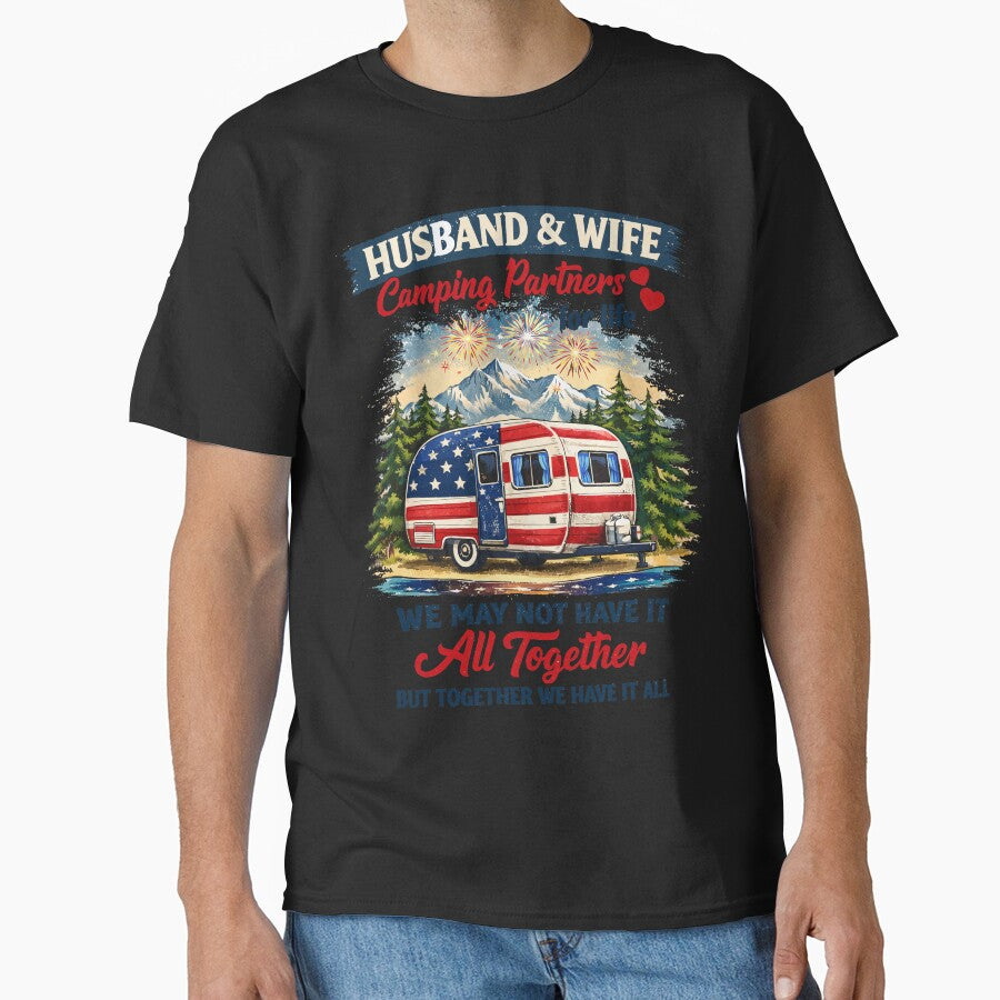 Husband And Wife Camping Partners American Flag Camper Art by BendyBeasts