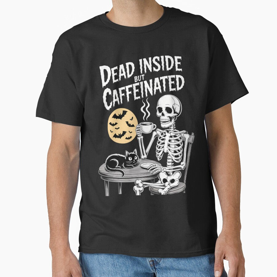 Funny Coffee Lovers Dead Inside But Caffeinated Skeleton by tiemacopaxer